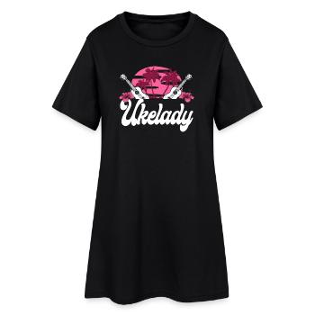Ukulélé hawaïen Uke Ukelady - Robe T-shirt Femme - noir - Devant