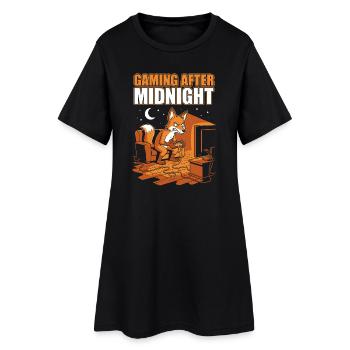 Gaming nach Mitternacht: Fuchs am Controller - Frauen T-Shirt-Kleid - Schwarz - Vorne