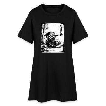 Samurai Roter Panda Sumi-e Tuschezeichnung - Frauen T-Shirt-Kleid - Schwarz - Vorne