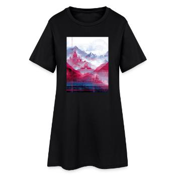 Psy-Art - Tempel über Berglandschaft - Frauen T-Shirt-Kleid - Schwarz - Vorne