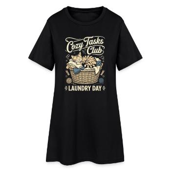 Petit chaton câlin dans le panier à linge - Robe T-shirt Femme - noir - Devant