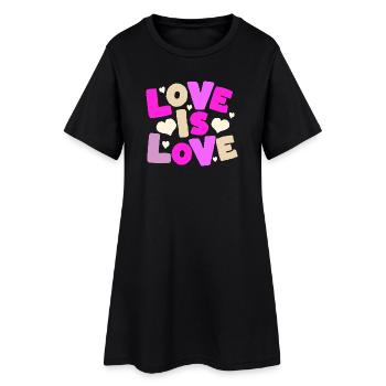 Love Is Love – Buntes Herz Statement - Frauen T-Shirt-Kleid - Schwarz - Vorne
