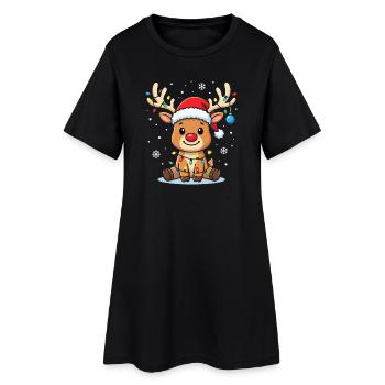 Renne de Noël Kawaii avec des lumières lumineuses - Robe T-shirt Femme - noir - Devant