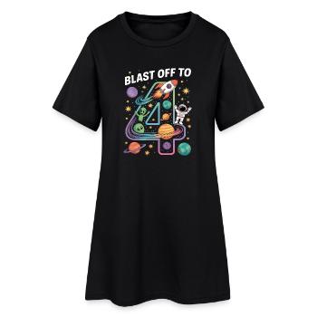 Départ dans l’espace, fête d’anniversaire des enfants pour 4 ans - Robe T-shirt Femme - noir - Devant