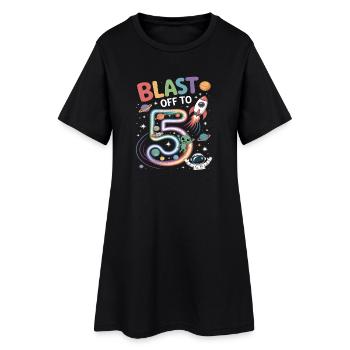 Departure into space 5th birthday children's birthday party - Women’s T-Shirt Dress - black - Front