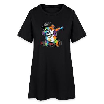 Pose de dab de chien de rue coquine avec une ambiance graffiti - Robe T-shirt Femme - noir - Devant