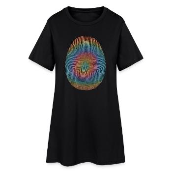 Regenbogen-Fingerprint Spirale - Frauen T-Shirt-Kleid - Schwarz - Vorne