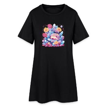 Schlafender Igel im Kristallgarten - Frauen T-Shirt-Kleid - Schwarz - Vorne