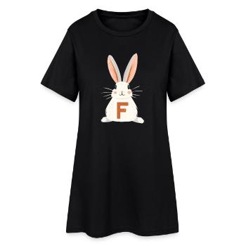 Lettre F - Lapin - Personnalisable - Robe T-shirt Femme - noir - Devant