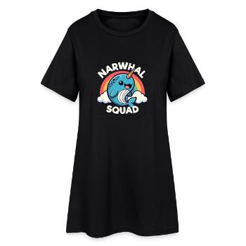 Escadron des Narwhals Dessin animé mignon, animal marin arc-en-ciel - Robe T-shirt Femme - noir - Devant