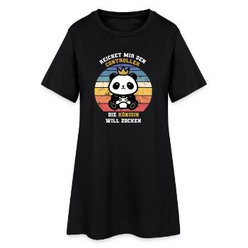 Königin will zocken - Frauen T-Shirt-Kleid - Schwarz - Vorne