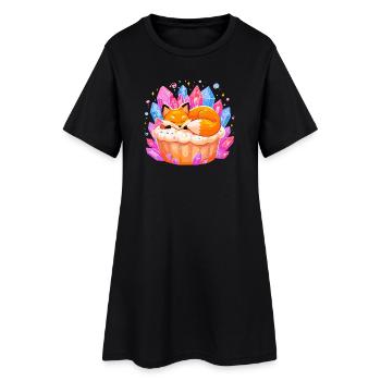 Schlafender Fuchs im Kristallcupcake - Frauen T-Shirt-Kleid - Schwarz - Vorne