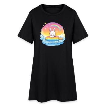Petit lapin surfe la mer arc-en-ciel - Robe T-shirt Femme - noir - Devant