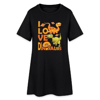 Love Dinosaures - Frauen T-Shirt-Kleid - Schwarz - Vorne