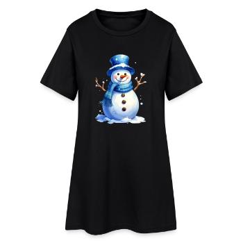 Bonhomme de neige en hiver avec un chapeau bleu - Robe T-shirt Femme - noir - Devant