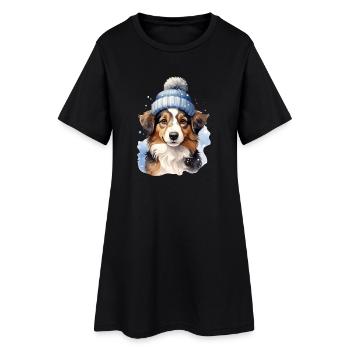 Un chien dans la neige en hiver - Robe T-shirt Femme - noir - Devant