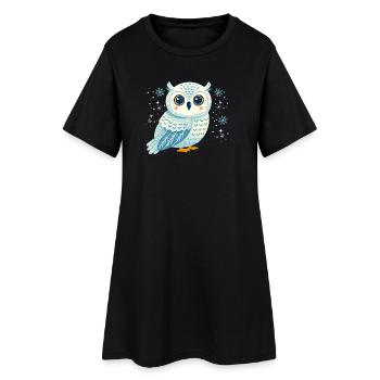 Wintereule in Schneeflocken - Frauen T-Shirt-Kleid - Schwarz - Vorne