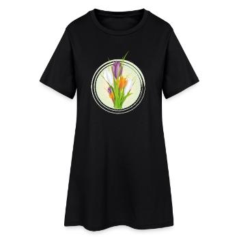 Delicate colorful crocuses in the spring circle - Women’s T-Shirt Dress - black - Front