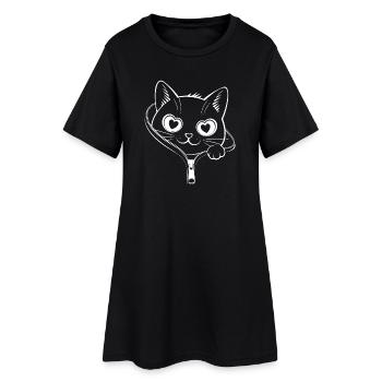 Chat à fermeture éclair mignon - Kawaii Heart Eyes Kitty - Robe T-shirt Femme - noir - Devant