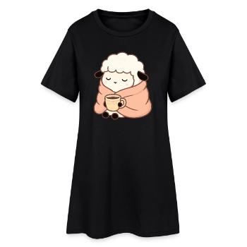 Mouton au thé – Illustration calme - Robe T-shirt Femme - noir - Devant
