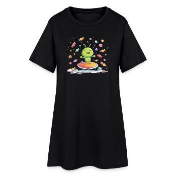 Petit extraterrestre vert sur un trampoline - Robe T-shirt Femme - noir - Devant