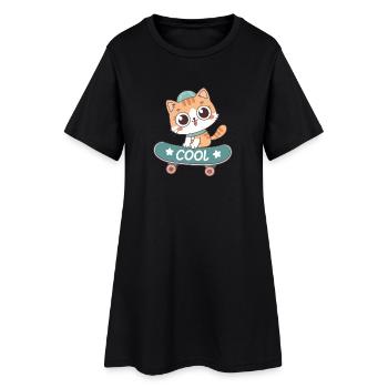 Cat on Pastel Skateboard - Women’s T-Shirt Dress - black - Front