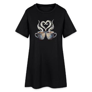 Coffee date Valentinstag bestickter Look (gedruckt) - Frauen T-Shirt-Kleid - Schwarz - Vorne