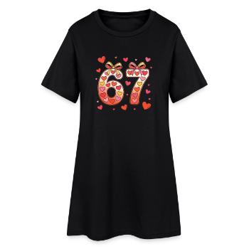 67 Geburtstagsherzen-Bogendesign - Frauen T-Shirt-Kleid - Schwarz - Vorne