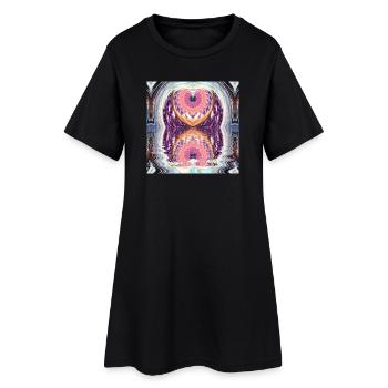 Circle Mandala Reflection in Neon Colors - Women’s T-Shirt Dress - black - Front