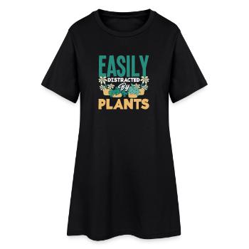 Facilement distraite par les amoureux des plantes - Robe T-shirt Femme - noir - Devant
