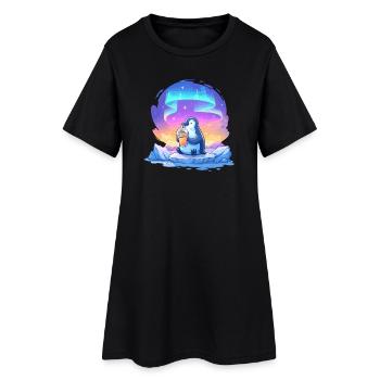 Pingouin Aurore avec Drink - Robe T-shirt Femme - noir - Devant