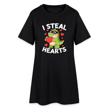 Je vole des cœurs Dino Valentine - Robe T-shirt Femme - noir - Devant