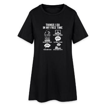 Activités que je fais pendant mon temps libre : pêche au bar - Robe T-shirt Femme - noir - Devant
