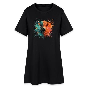 Peinture aquarelle de bétail des Highlands – Art animalier en couleur éclaboussée - Robe T-shirt Femme - noir - Devant