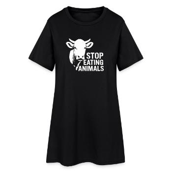 Silhouette de vache arrête de manger des animaux - Robe T-shirt Femme - noir - Devant