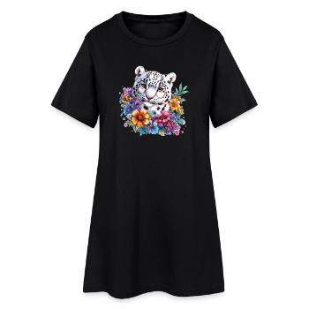 Leopard Flower Magic - Women’s T-Shirt Dress - black - Front