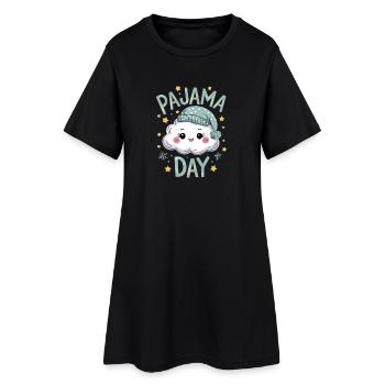 Pajama Day Cute Cloud Figure with Sleepy Cap for - Women’s T-Shirt Dress - black - Front