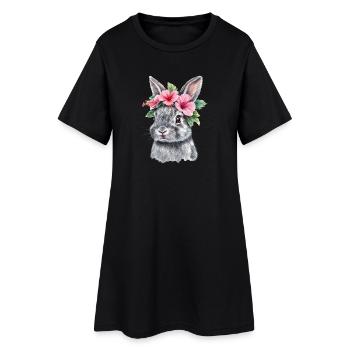 Lapin avec couronne de fleurs - Robe T-shirt Femme - noir - Devant
