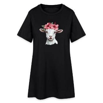 Chèvre avec une couronne d’hibiscus - Robe T-shirt Femme - noir - Devant