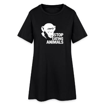 Stop Eating Animals – Schimpanse Design - Frauen T-Shirt-Kleid - Schwarz - Vorne