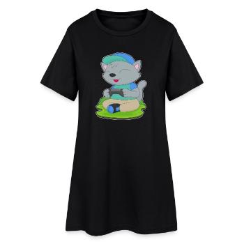 Katze Gamer Controller - Frauen T-Shirt-Kleid - Schwarz - Vorne