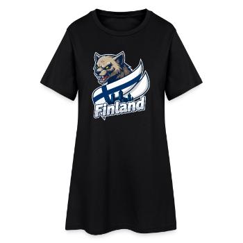 Le loup de Finlande avec drapeau finlandais - Robe T-shirt Femme - noir - Devant