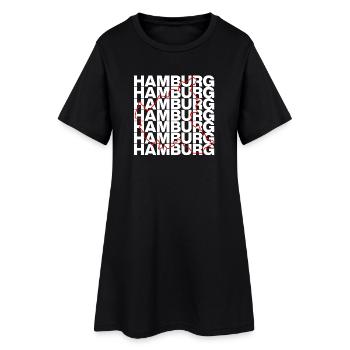 HAMBURG UMRISS ROT, MOIN HAFENSTADT - Frauen T-Shirt-Kleid - Schwarz - Vorne