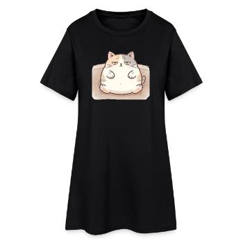 Chat duveteux et gros en position d’allaitement - Robe T-shirt Femme - noir - Devant