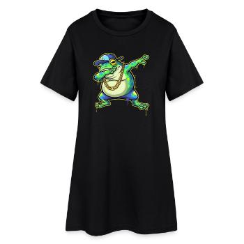 Grenouille de la rue verte avec un tamponnage en chaîne dorée - Robe T-shirt Femme - noir - Devant