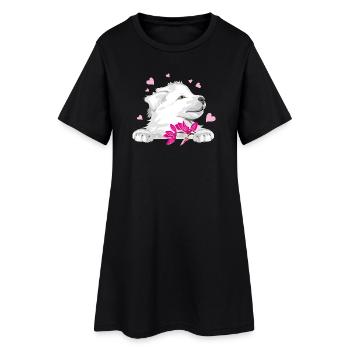 Chiot Berger suisse heureux avec des fleurs et des cœurs - Robe T-shirt Femme - noir - Devant