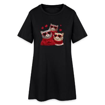 Les chats de la Saint-Valentin avec des lunettes en forme de cœur et des pulls - Robe T-shirt Femme - noir - Devant