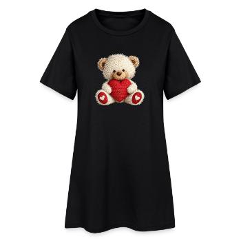 Petit ours en peluche au crochet mignon avec un cœur rouge - Robe T-shirt Femme - noir - Devant