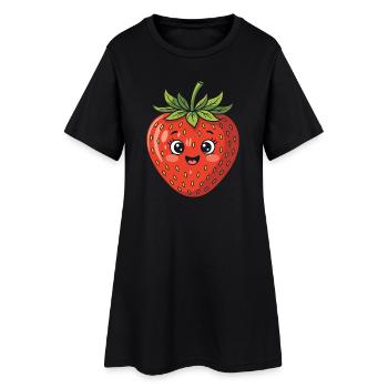Fraise avec visage Fruit Drôle Mignon Mignon - Robe T-shirt Femme - noir - Devant