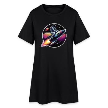 Astronaute sur fusée dans un coucher de soleil rétro - Robe T-shirt Femme - noir - Devant
